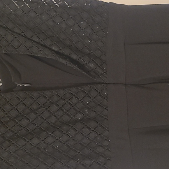 Julia Jordan Black Lace Blouson Jumpsuit Straight Wide Leg Illusion Neck - Picture 7 of 11